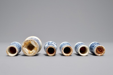 Twelve Chinese blue and white cane handles or scroll painting ends, 18th C. and later