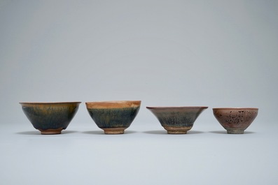 Four various Chinese Jian yao temmoku tea bowls, Song or later