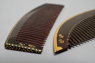 Twelve sets of Japanese lacquer Kushi combs and Kougai hair pins, Meiji, 19th C.