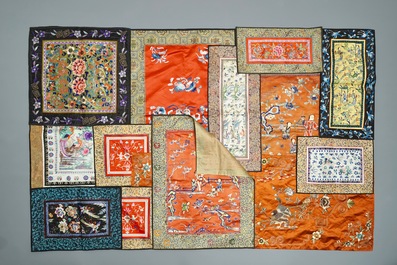 Een Chinees zijden borduursel met mandarijneenden en een collectie kleinere werken, 19/20e eeuw