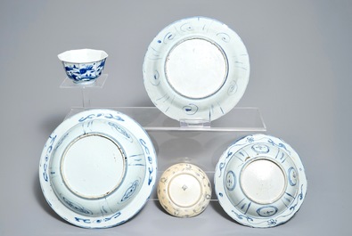 万历  天齐 过渡期 青花瓷碗和盘套组  五件