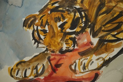 Sadji (Sha Qi, Sha Yinnian) (1914-2005), Le repas du tigre, aquarelle sur papier
