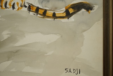 Sadji (Sha Qi, Sha Yinnian) (1914-2005), Een etende tijger, aquarel op papier