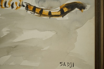 Sadji (Sha Qi, Sha Yinnian) (1914-2005), A tiger eating, watercolour on paper