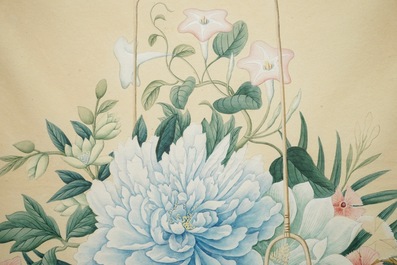 Une aquarelle d'un panier fleuri, Chine, Canton, 2&egrave;me moiti&eacute; du 19&egrave;me