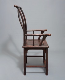 A Chinese wooden yoke-back chair, 19/20th C.