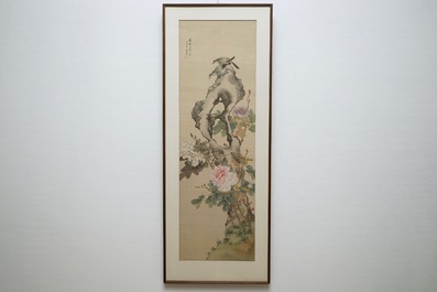 1828-1904  鸟立在岩石   绢本画