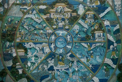 Een thangka met voorstelling de Bhavacakra, Tibet, 19/20e eeuw