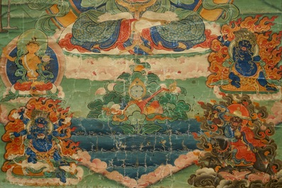 Een thangka met de vierarmige Avalokiteshvara, Tibet, 18/19e eeuw