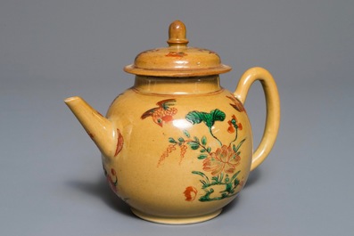 A Chinese famille verte cafe-au-lait-ground teapot, Kangxi