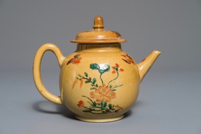 A Chinese famille verte cafe-au-lait-ground teapot, Kangxi