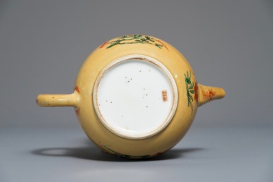 A Chinese famille verte cafe-au-lait-ground teapot, Kangxi