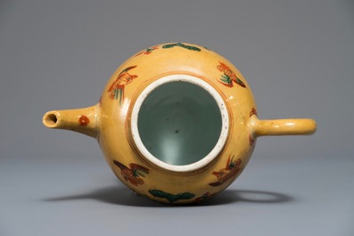 A Chinese famille verte cafe-au-lait-ground teapot, Kangxi