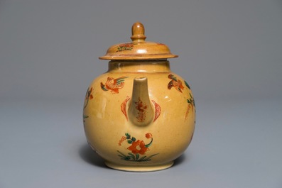 A Chinese famille verte cafe-au-lait-ground teapot, Kangxi