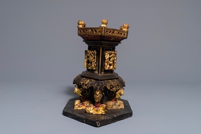A Chinese gilt and lacquered wood offering box for the Straits or Peranakan market, 19th C.