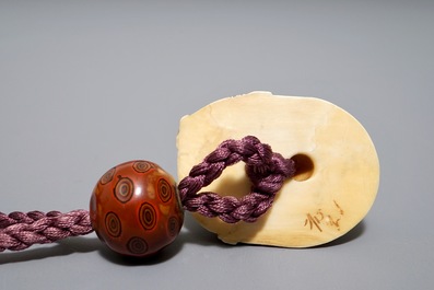 Three Japanese maki-e lacquer and bamboo inro with ojime and netsuke, Meiji, 19/20th C.