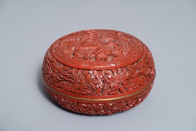 Two Chinese cinnabar lacquer covered boxes, one with Qianlong mark, 19/20th C.