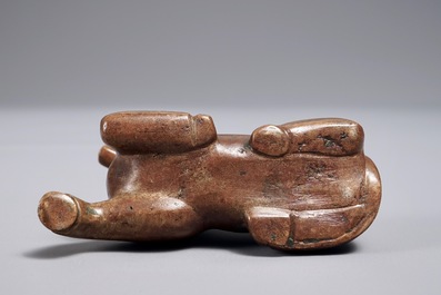 A Chinese bronze scroll or paper weight shaped as a recumbent horse, 19/20th C.