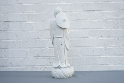 A Chinese Dehua blanc de Chine figure of Damo, Boji yuren merk, 19th C.