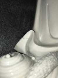 A Chinese Dehua blanc de Chine figure of Damo, Boji yuren merk, 19th C.