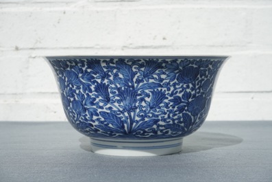 A Chinese blue and white bowl with floral design, Kangxi mark and of the period
