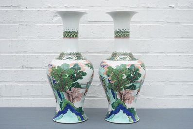 A pair of famille verte style warrior vases, Samson, Paris, 19th C.