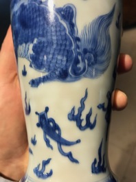 A Chinese blue and white 'qilin' vase, Kangxi
