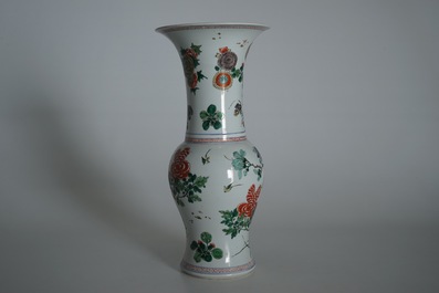 A Chinese famille verte yenyen vase with birds and flowers, Kangxi