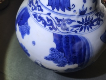A Chinese blue and white bottle vase with figurative design around, Transitional period
