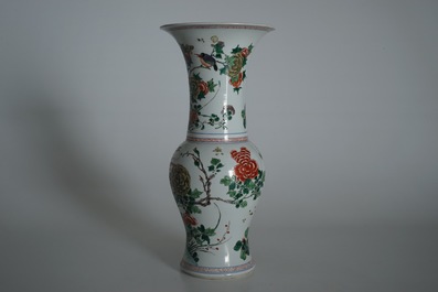 A Chinese famille verte yenyen vase with birds and flowers, Kangxi