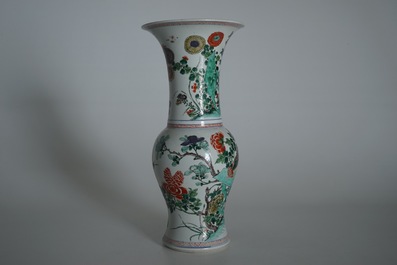 A Chinese famille verte yenyen vase with birds and flowers, Kangxi