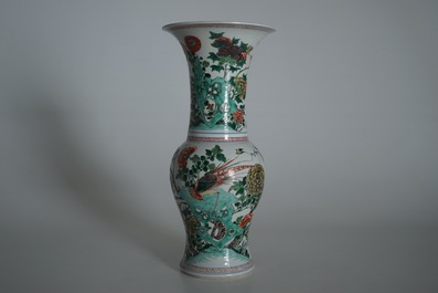 A Chinese famille verte yenyen vase with birds and flowers, Kangxi