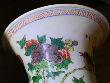 A Chinese famille verte yenyen vase with birds and flowers, Kangxi