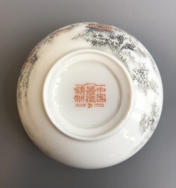 A small Chinese brush washer with a winter landscape, Republic, 20th C.