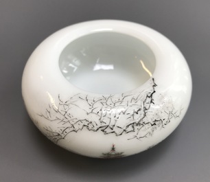 A small Chinese brush washer with a winter landscape, Republic, 20th C.
