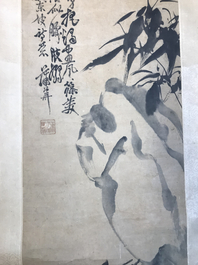 Two Chinese paper scroll paintings of bamboo branches, 19th C.