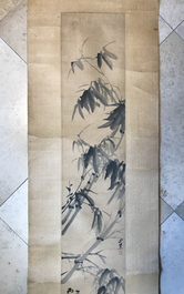 Two Chinese paper scroll paintings of bamboo branches, 19th C.