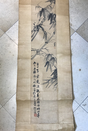 Two Chinese paper scroll paintings of bamboo branches, 19th C.