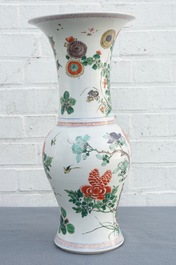 A Chinese famille verte yenyen vase with birds and flowers, Kangxi