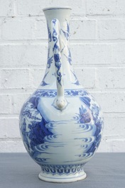 A Chinese blue and white jug with figurative design around, Transitional period