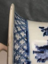 A pair of Chinese blue and white vases with ladies at a table, 19th C.