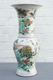 A Chinese famille verte yenyen vase with birds and flowers, Kangxi