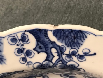 A pair of Chinese blue and white deep plates with Long Eliza and a boy, Kangxi
