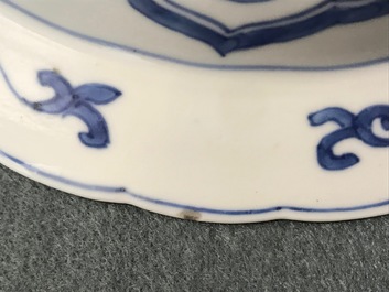 A pair of Chinese blue and white deep plates with Long Eliza and a boy, Kangxi