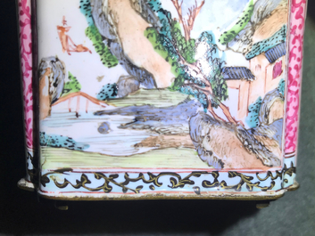 A Chinese Canton enamel tea caddy and cover, Qing