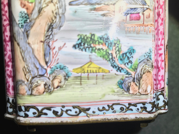 A Chinese Canton enamel tea caddy and cover, Qing