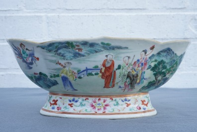A fine Chinese famille rose bowl on foot, Jiaqing mark and of the period