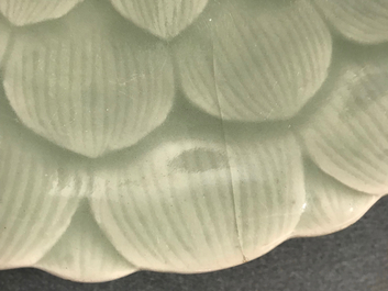 A Chinese celadon-glazed lotus dish, Qianlong mark and of the period
