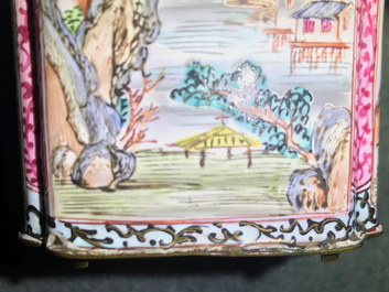 A Chinese Canton enamel tea caddy and cover, Qing