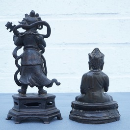 Two Chinese and Sino-Tibetan bronze figures of Buddha and of a musician, 17/18th C.
